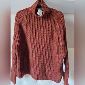 NWT Sz M/L Cognac Rib Knit Turtleneck Sweater Brown Oversized